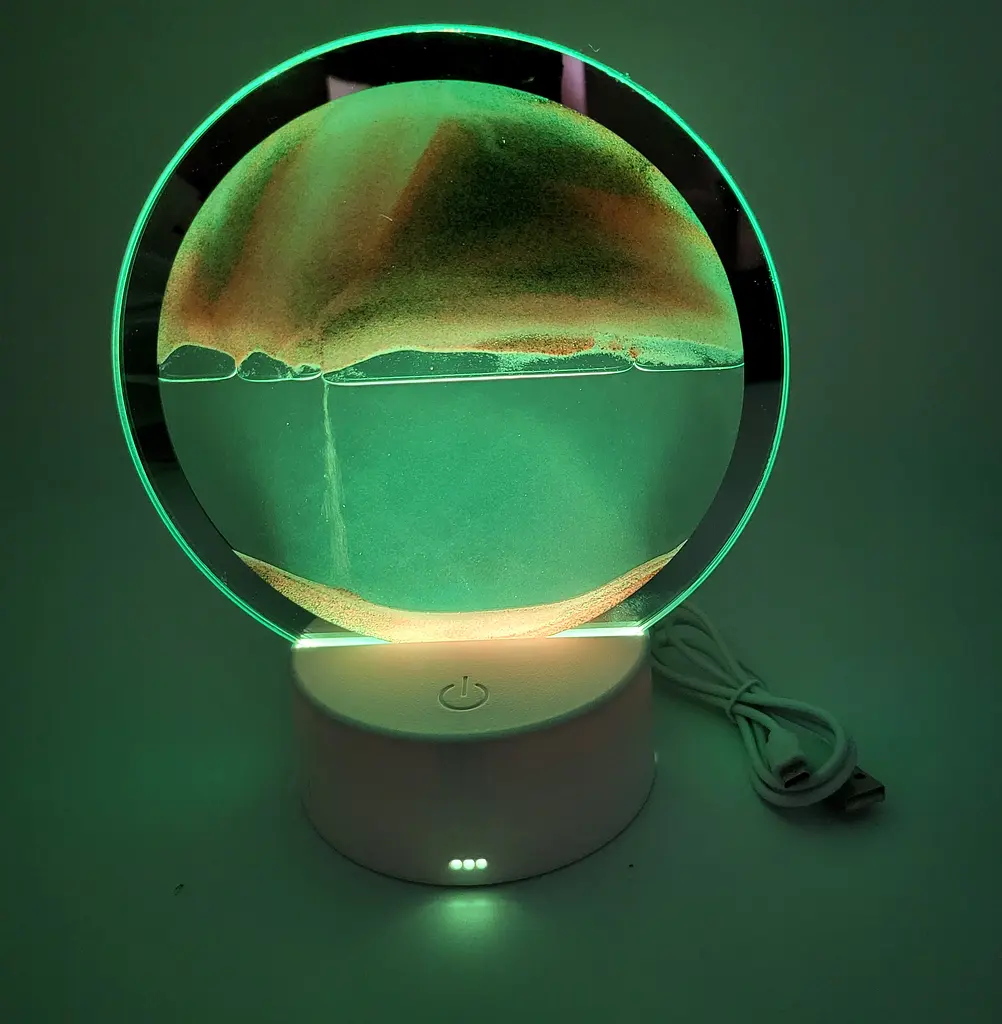 Настільна LED лампа нічник RGB пісочний годинник Картина рухомий пісок USB світильник UKC 3D Sandscape жовтий - фото 2