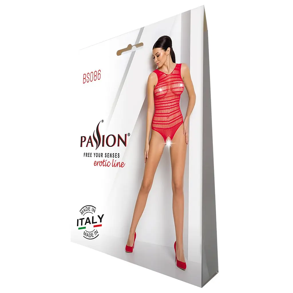 Бодістокінг з доступом Passion BS086 red, вертикальна сітка, виріз на спинці - фото 4