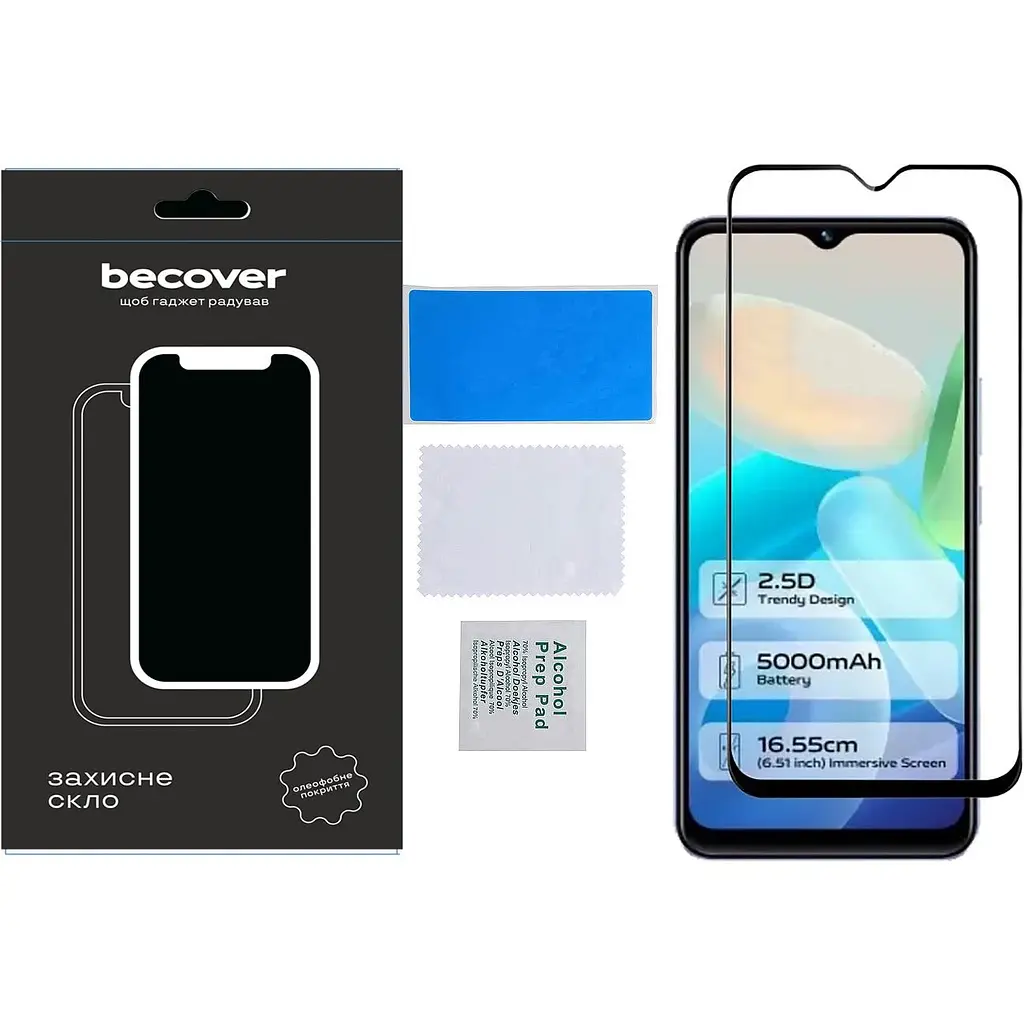 Захисне скло BeCover для Vivo Y02 / Y02A Black (709275) - фото 2