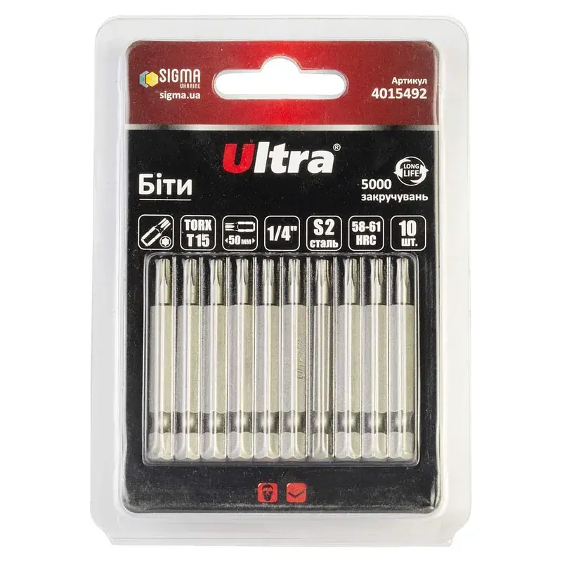 Біти TORX 15×50мм ¼" 10шт S2 (блістер) ULTRA (4015492)