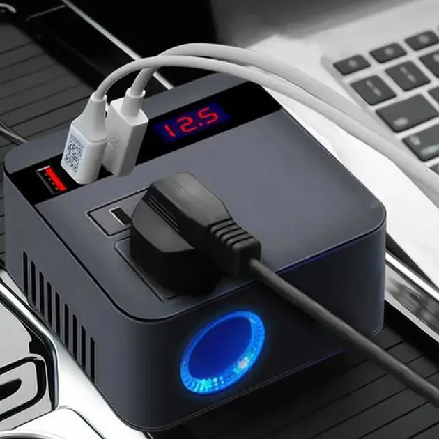 Автомобильный инвертор-преобразователь AC/DC с 12В/24В на 220В/120W + LCD (экран) 3хUSB - фото 7