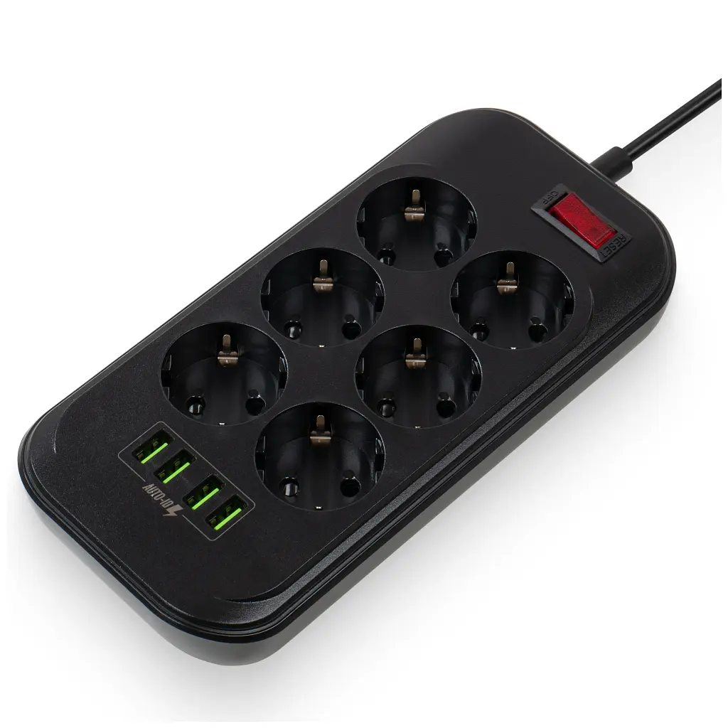 Мережевий фільтр живлення ColorWay CW-CHE64B, 6 розеток/4USB Black (CW-CHE64B) - фото 3
