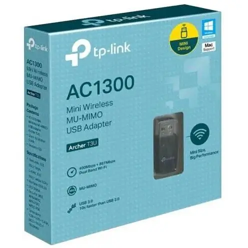 Сітковий адаптер USB TP-Link Archer T3U, Black, 5GHz/2.4GHz, AC1300 (867/400 Мбіт/с), USB 3.0, мініатюрний розмір, MU-MIMO - фото 2