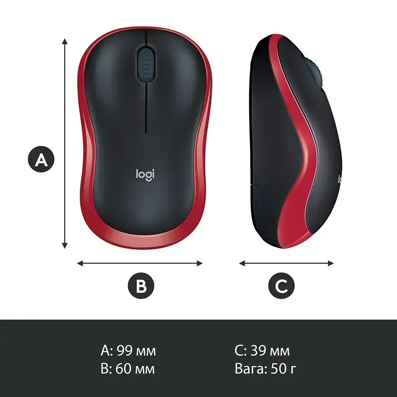 Миша Logitech Wireless Mouse M185 EWR2 (910-002237) (Червона) 910-002237 - фото 3
