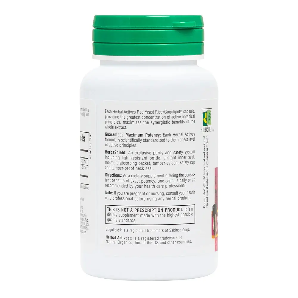 Натуральная добавка Natures Plus Herbal Actives Red Yeast Rice Gugulipid, 60 капсул - фото 3