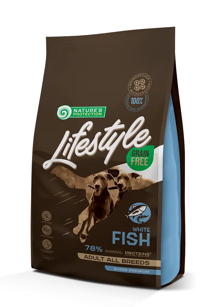Сухий беззерновий корм з білою рибою для собак всіх порід Nature's Protection Lifestyle Grain Free White Fish, 1.5 кг