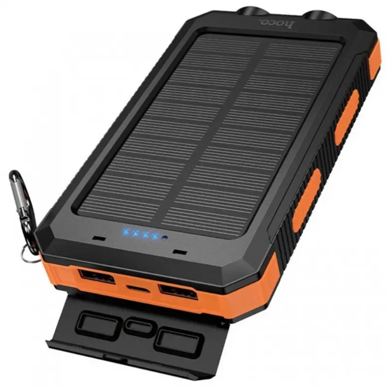Зовнішній акумулятор павербанк універсальний HOCO J164 Platinum Solar 8000 mAh із сонячною панеллю та LED ліхтариком для телефона та гаджетів зовнішній акумулятор Power bank 22.5 Вт Чорний з помаранчевим - фото 5