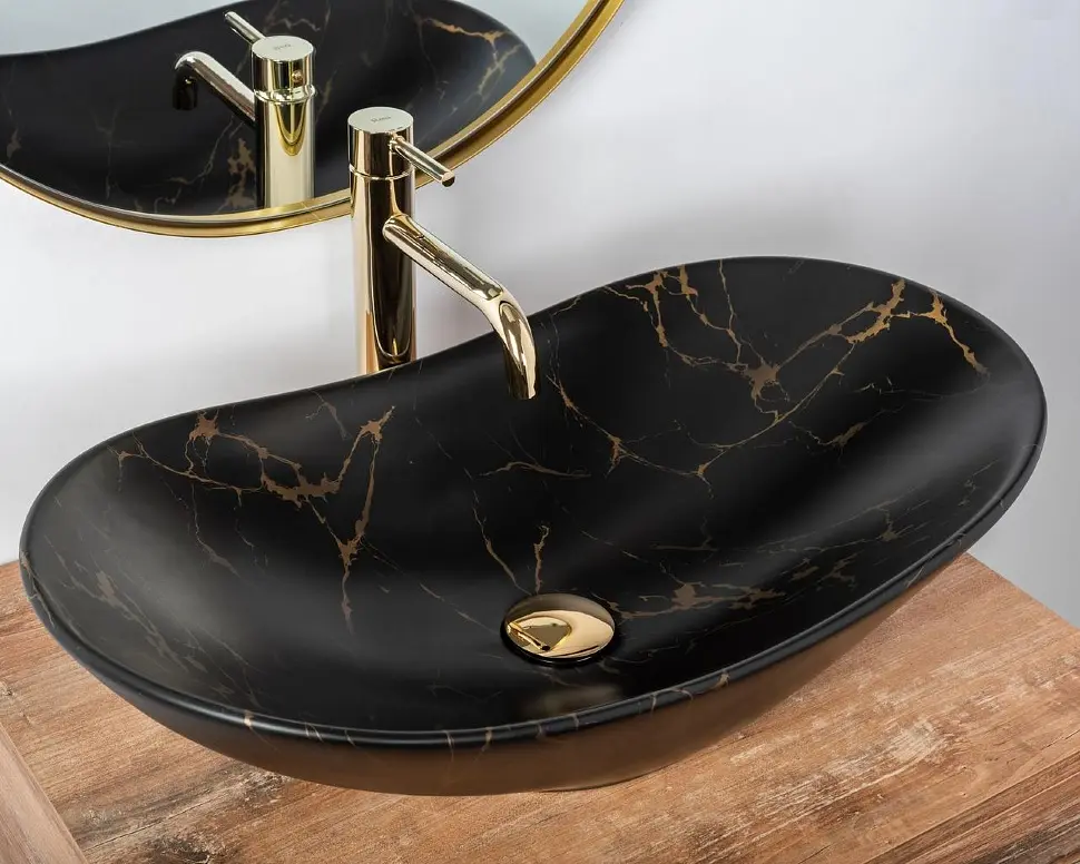 Умивальник Rea Royal 36x60,5 black marble mat (REA-U7478), Матова - фото 6