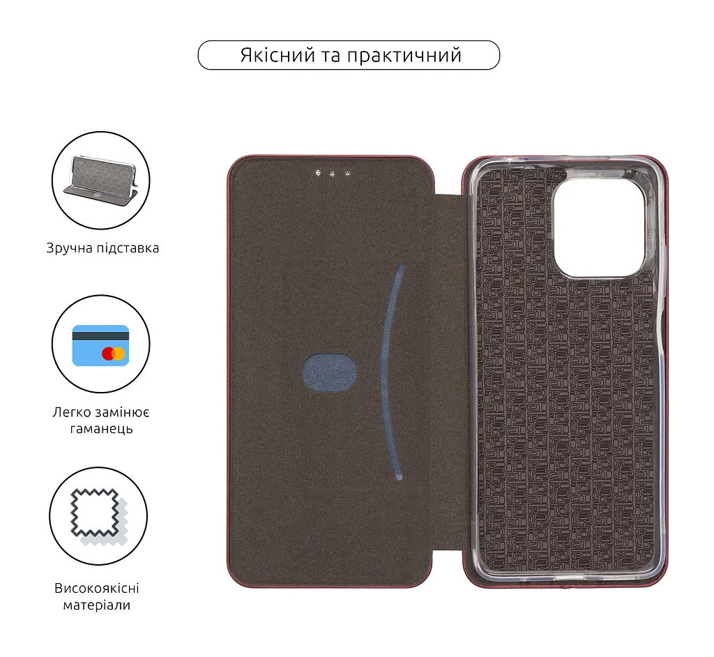 Чехол-книжка для Motorola G05/E15, G-Case, бордовый, кожаный чехол-книга из экокожи (PU) и TPU, с магнитом, с подставкой и вместительным кардхолдером, противоударный, защита всего корпуса, ArmorStandart (ARM82968) - фото 3