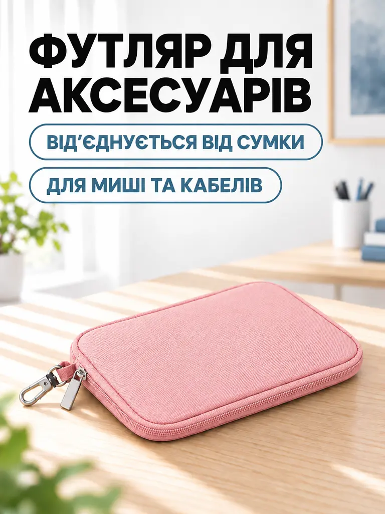 Тонка сумка для ноутбука 13.3 дюйма з плечовим ременем та кишенями Рожева (37261526) - фото 7