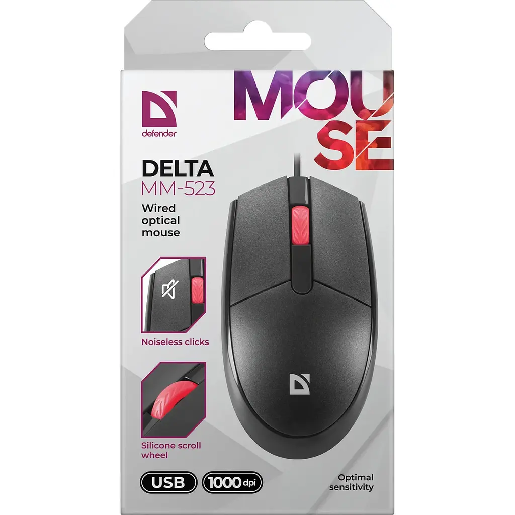 Мишка Defender Delta MM-523, 3кн.,1000dpi, безшумна чорна - фото 4