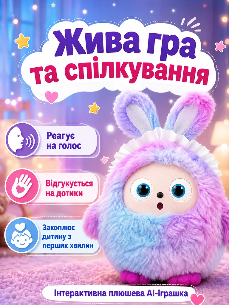 Інтерактивна плюшева AI-іграшка Райдужний зайчик з LED-очима для дітей, фіолетова (49675905) - фото 2