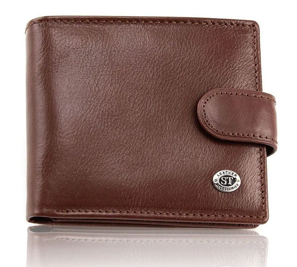 Стильне шкіряне чоловіче портмоне ST Leather В103 коричневе 9,5 см - фото 11
