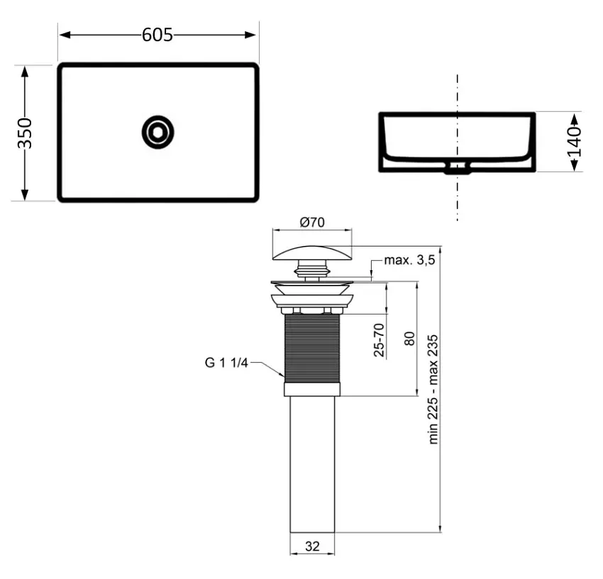 Раковина накладна Qtap Tern, Marble, прямокутна, з донним клапаном QTTER188MR49791 - фото 4