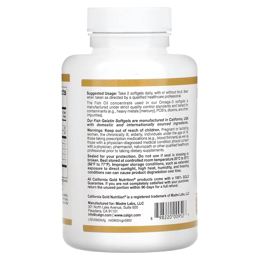 Жирні кислоти California Gold Nutrition Omega 3 Premium Fish Oil, 100 рибних капсул - фото 3