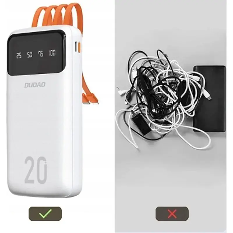 Батарея універсальна Dudao K6Pro+ 20000mAh 10W with USB-C/Lightning/MicroUSB/USB-A cables (6977196682409) - фото 4