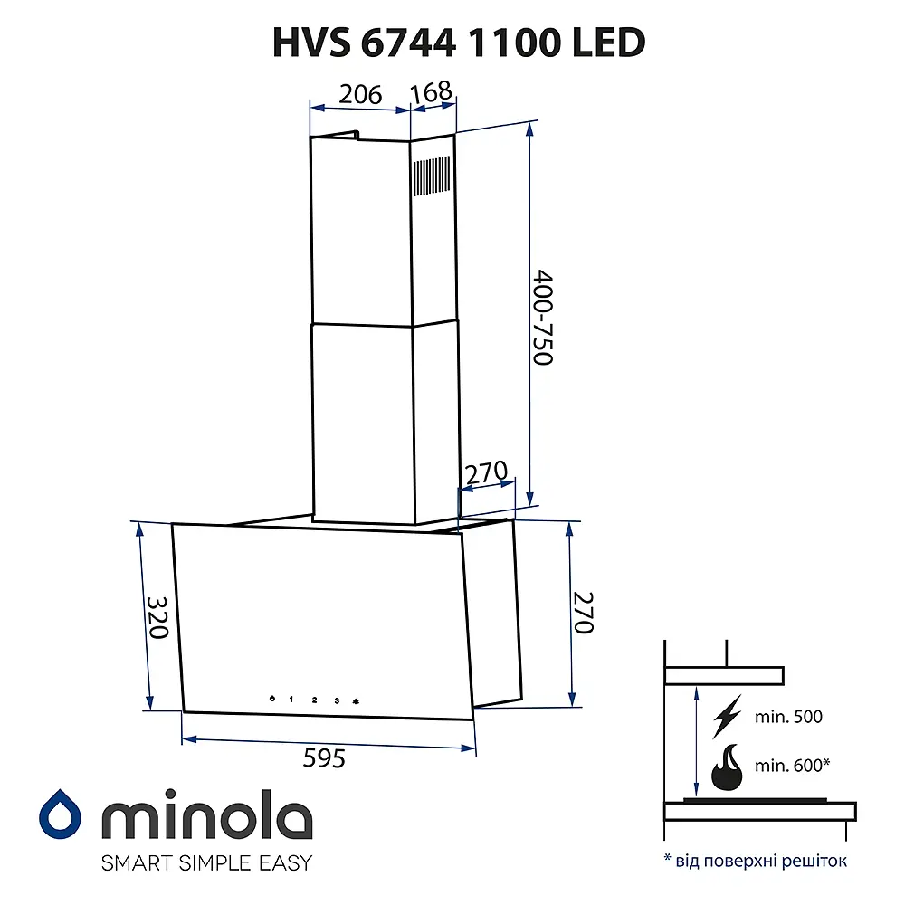 Витяжка декоративна похила MINOLA HVS 6744 WH 1100 LED - фото 12
