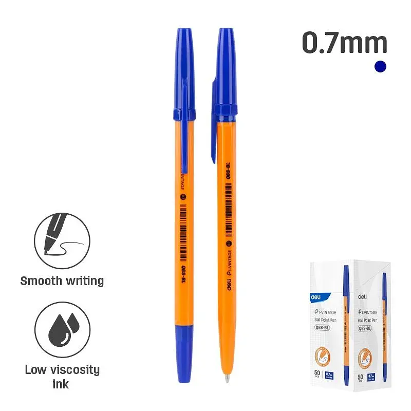 Ручка кулькова Deli EQ6S-BL Orange 0,7 мм, синя - фото 2