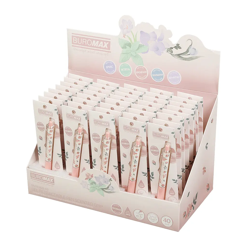 Ручка гелева Buromax автоматична BLOSSOM, 0.5 мм, ароматний грип, Троянда, сині чорнила, в блістері (BM.8368-43) - фото 3