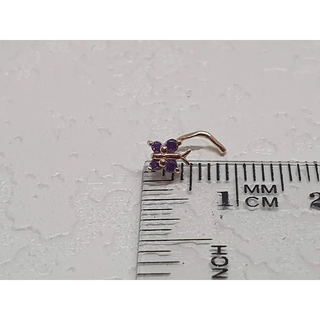 Золотая серьга-пирсинг в нос Dear с фианитами. 1041.14 Фиолетовый - фото 3