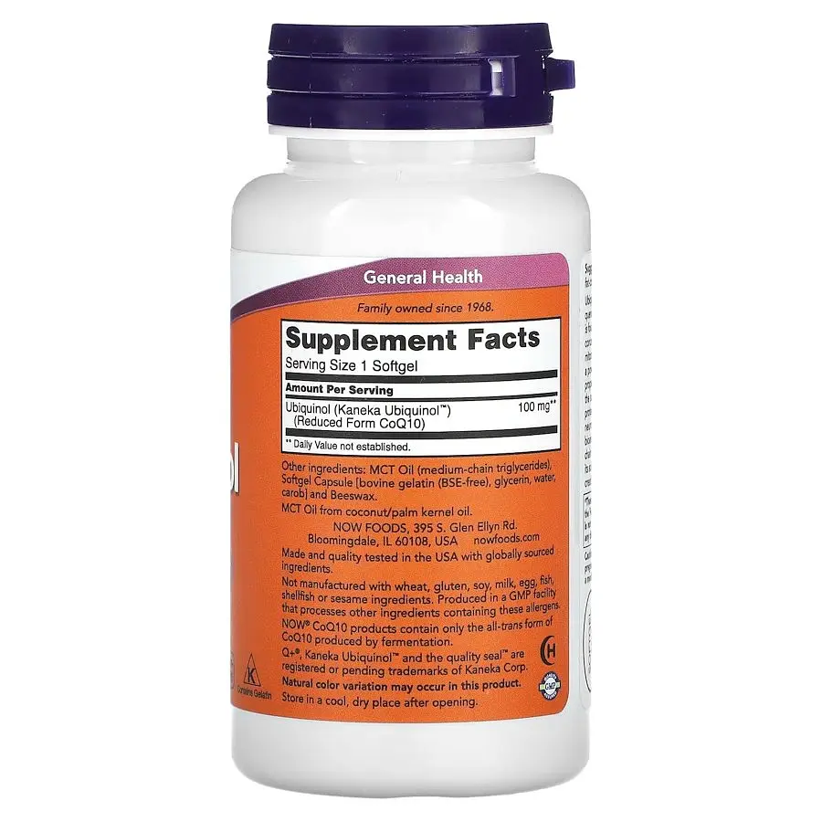 Натуральная добавка NOW Ubiquinol 100 mg, 60 капсул - фото 2