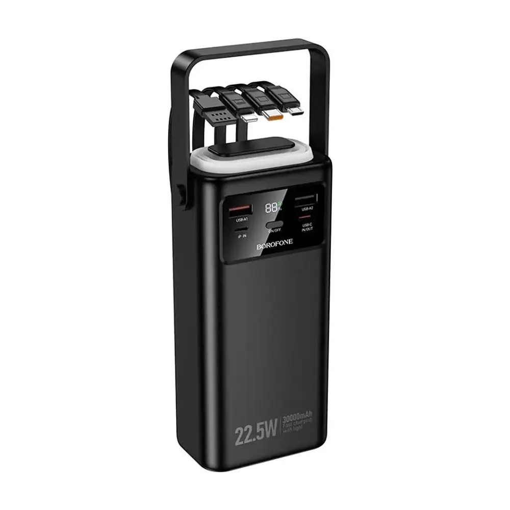 Зовнішній аккумулятор BOROFONE BJ65 High 22.5W+PD20W+four-cables power bank(30000mAh) чорний - фото 3