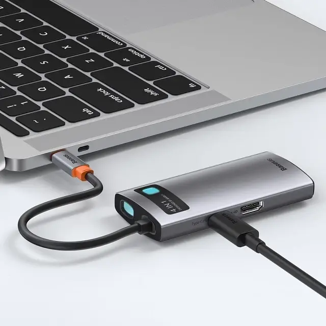 USB-хаб Baseus Metal Gleam Series 4-in-1 Multifunctional Type-C HUB Docking Station Gray（Type-C to HDMI*1+USB3.0*1+USB2.0*1+PD*1） (CAHUB-CY0G) - фото 8