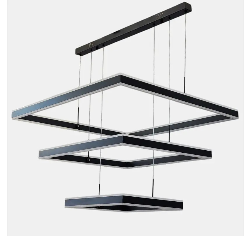 Велика квадратна LED-люстра Artlight 3153-80+60+40BK 375 Вт, 3 режими, пульт, 3 чорні рамки 80/60/40 см, від 30-40 м² - фото 2