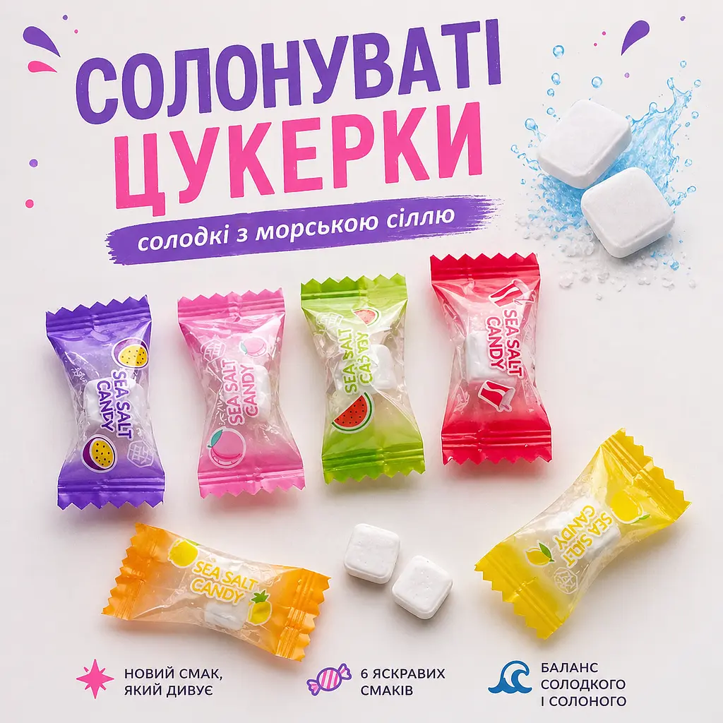 Цукерки Куб без цукру з морською сіллю МІКС 1 кг - фото 3