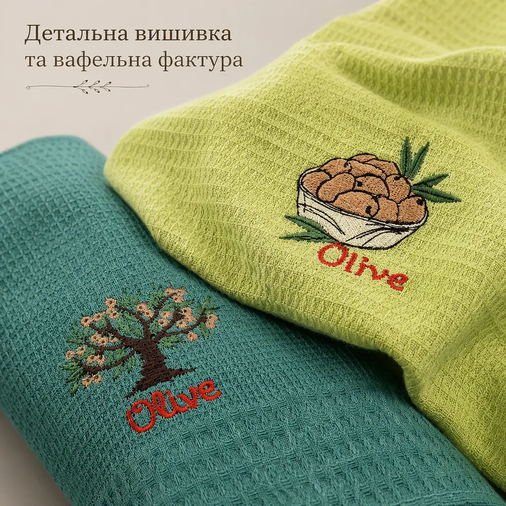 Набір вафельних рушників 2 шт 50x70 см Олива зелений/салат LoveYouHome - фото 3