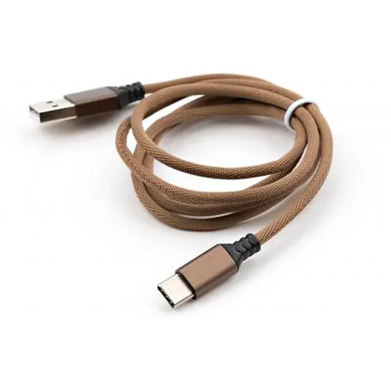 Дата кабель USB 2.0 AM to USB-C 1.0m nylon brown Vinga (VCPDCTCNB21BR) - фото 2