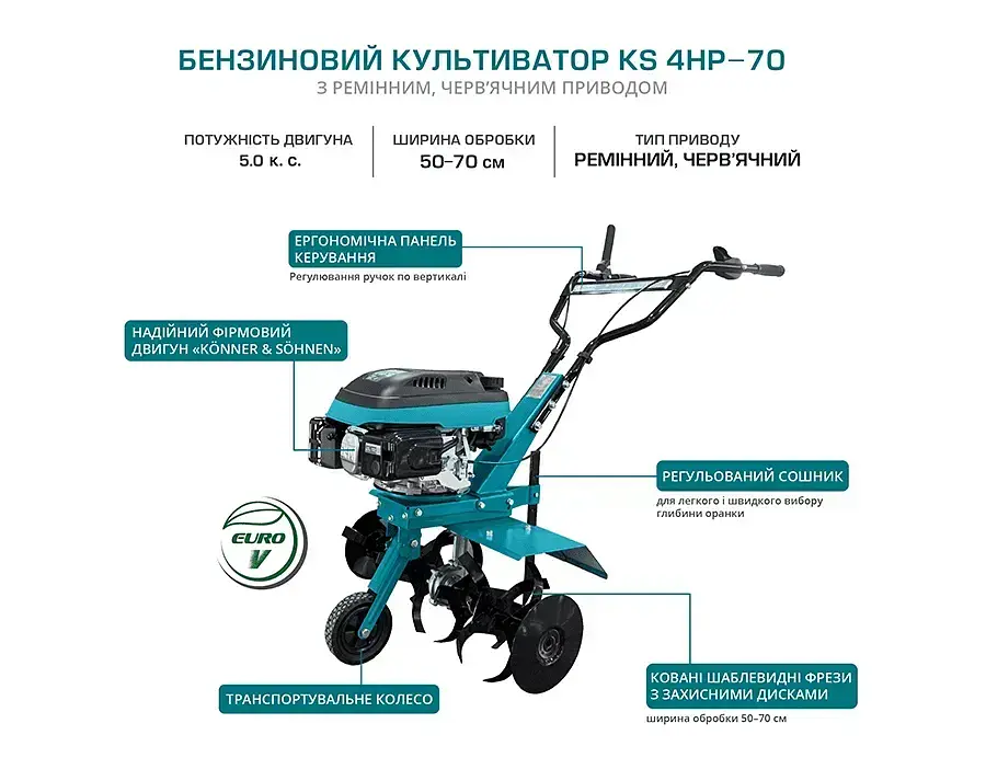 Konner & Sohnen Культиватор бензиновий KS 4HP-70 5.0к.с шир. 50-70см глиб до 27см 36кг - фото 6