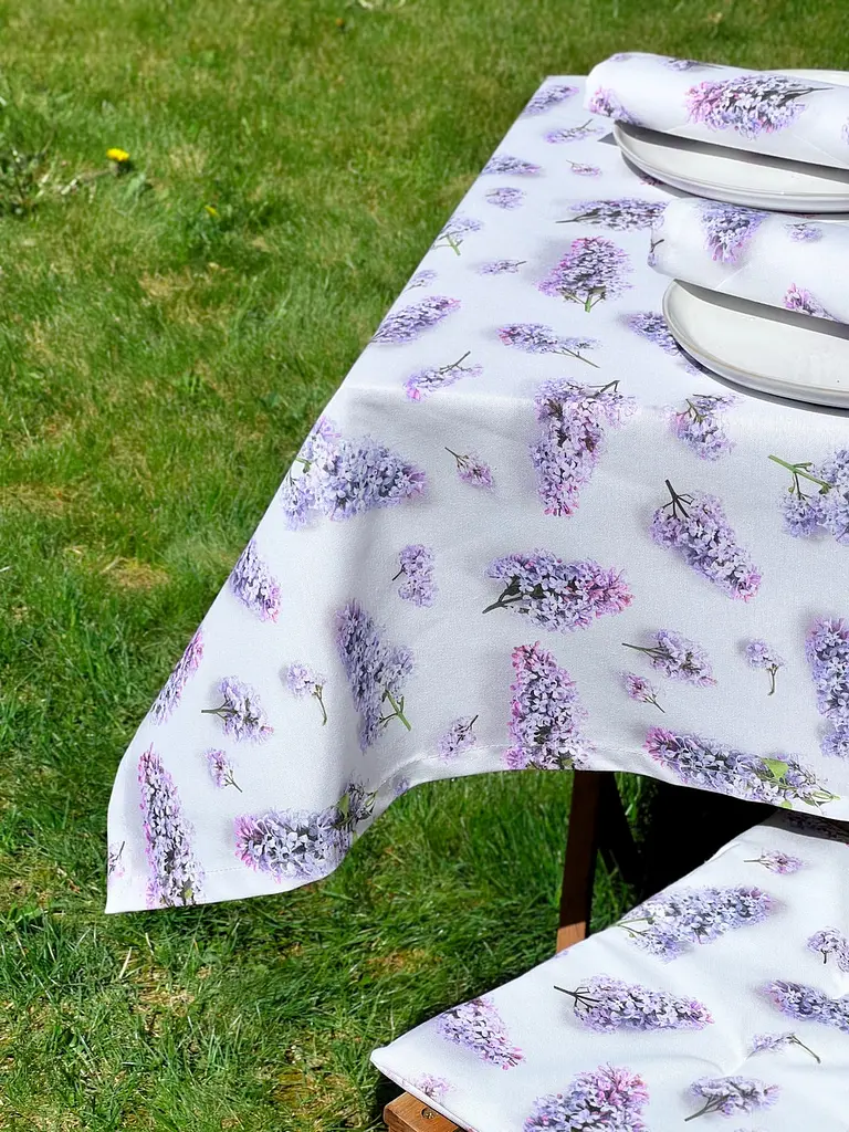 Водоотталкивающая Скатерть с 3D принтом Сирень 380х140 см (+ 8 салфеток 30х40) Сиреневый - фото 3