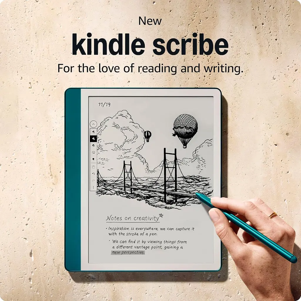 Електронна книга Amazon Kindle Scribe 1st Gen 2024 Metallic Jade, 64GB, дисплей 10.2 E Ink Carta 2480?1860, 300 dpi, антиблікове покриття, підсвічування, ємнісний сенсор, металевий корпус, підтримка аудіо, Wi-Fi/Bluetooth, USB-C, стилус - фото 2