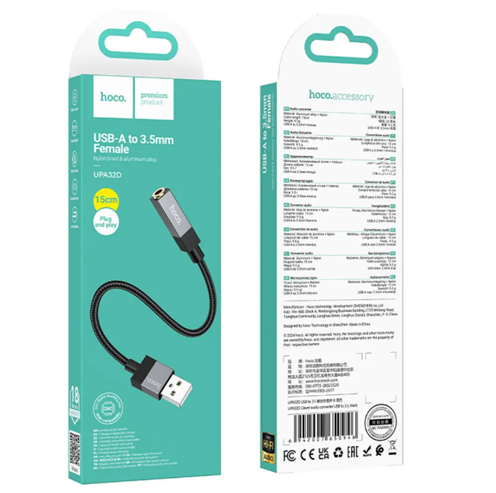 Адаптер Hoco UPA32D Clever audio converter USB to 3.5 Black - фото 2