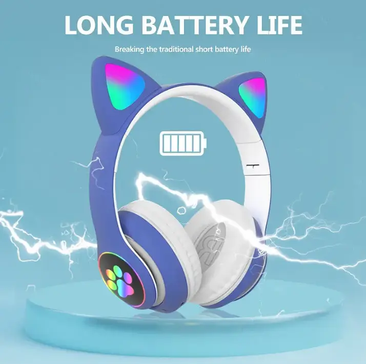 Бездротові дитячі Bluetooth навушники з котячими вушками та LED підсвічуванням STN AKS 28 блакитний - фото 5