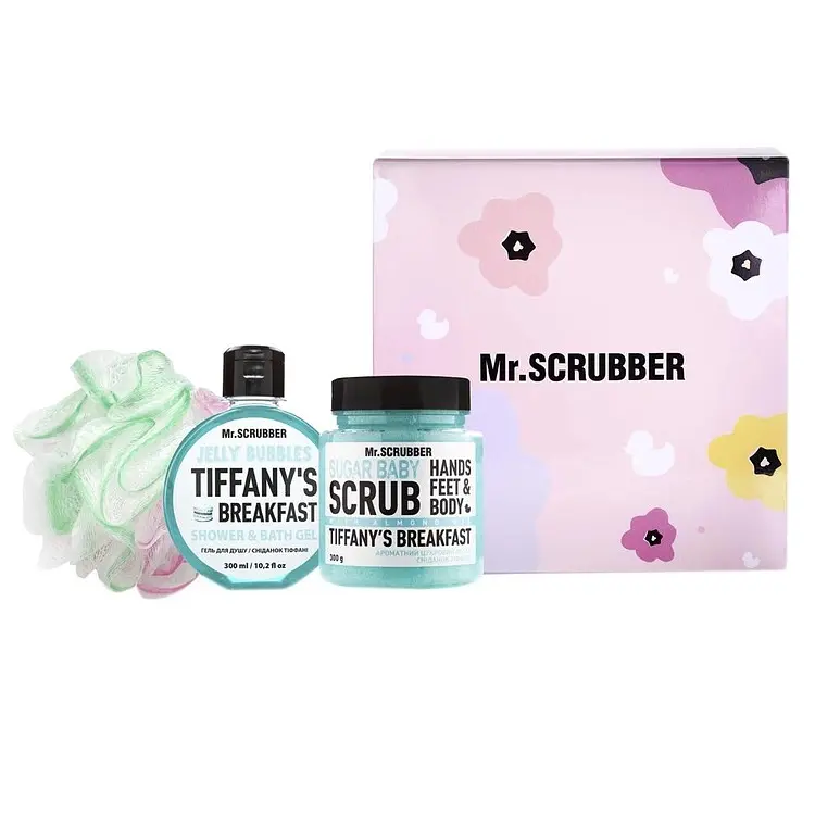 Подарунковий набір Mr.Scrubber Tiffany's Breakfast: Цукровий скраб 300 г + Гель для душу 300 мл + Мочалка Хмаринка - фото 3