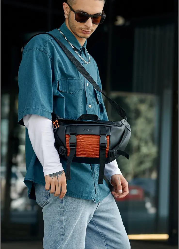 Чоловіча сумка бананка Sambag Dynamicdart чорно-помаранчева 38 × 21 × 7 см (80411129m) - фото 4