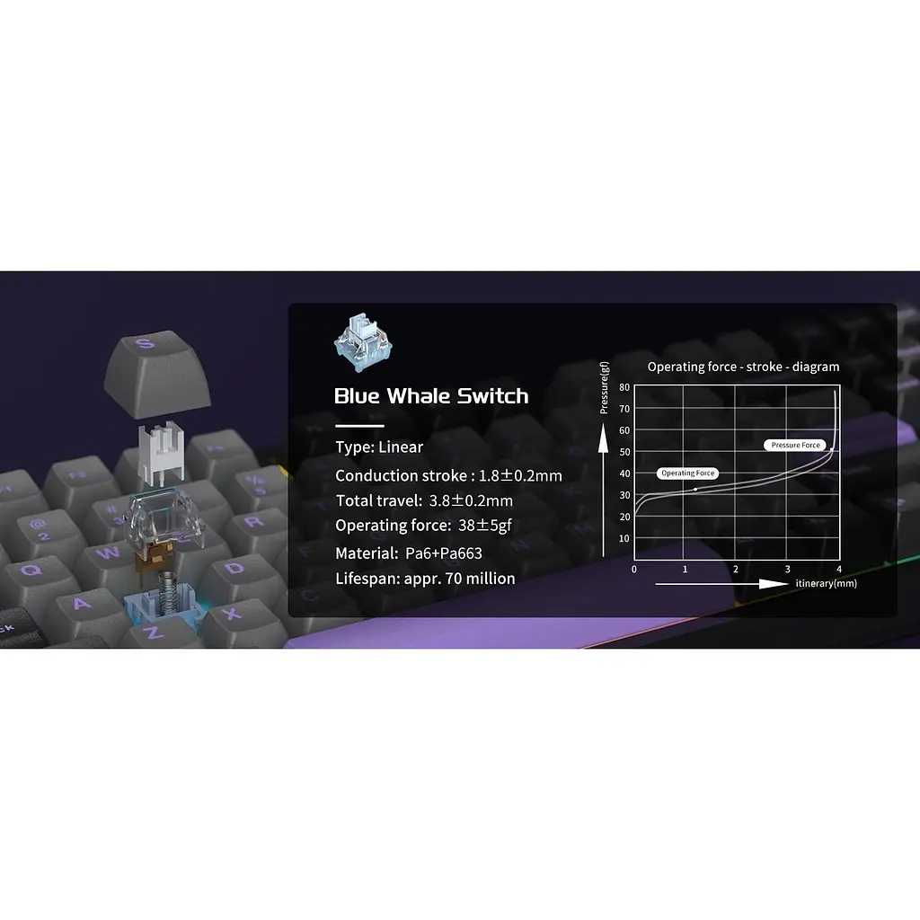 Клавіатура MageGee Light 87 Wireless Blue Whale Switch Dark Purple (6971969728721-UA) [164294] - фото 16