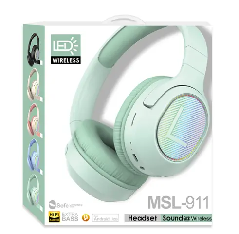 Бездротові навушники MSL-911 Bluetooth повнорозмірні HI-FI звук Extra Bass LED підсвічування зелений - фото 2