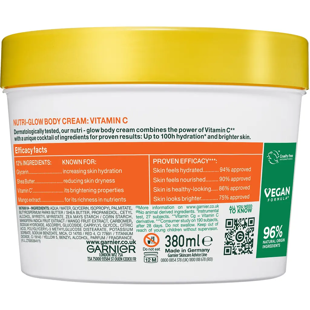 Зволожувальний крем Garnier Vitamin C Nutri-Glow для тьмяної сухої шкіри тіла рук та ніг 380 мл - фото 2