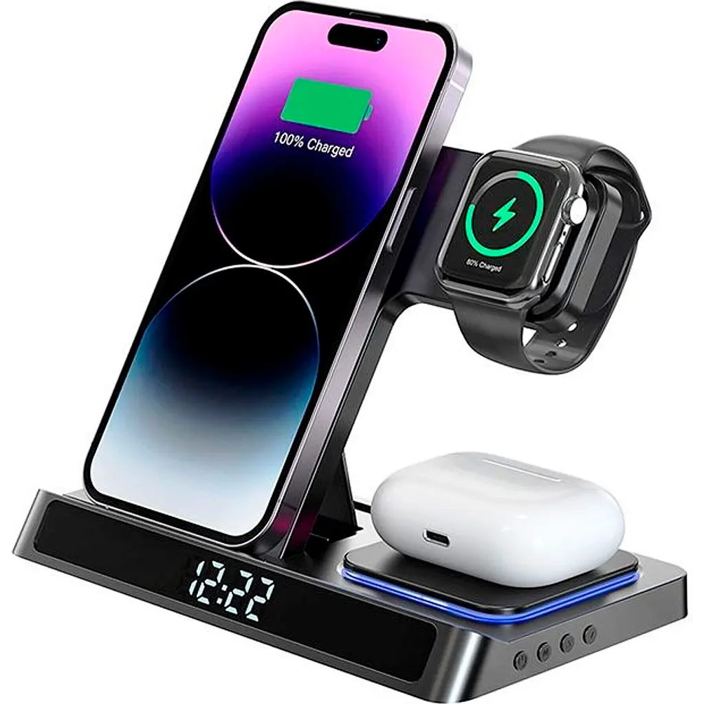Бездротовий зарядний пристрій Wiwu Wi-W006 3 в 1 Power Air Wireless Charger Black [97686] - фото 2