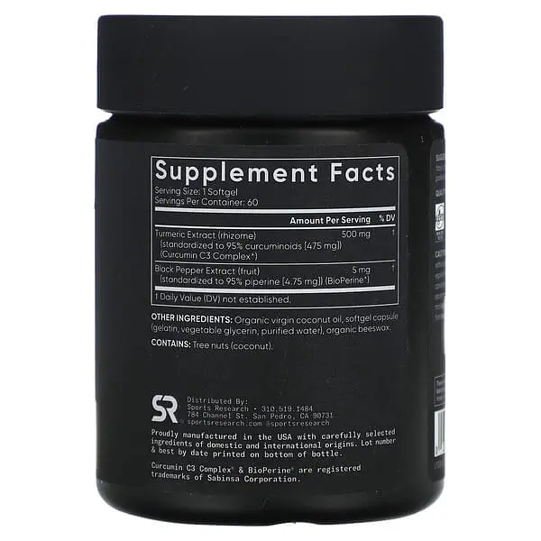 Куркума та Куркумін Turmeric Curcumin 500 mg 60 рідких капсул Sports Research vit0005554 - фото 2