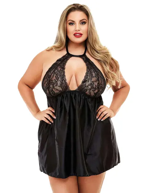 Еротична сукня великого розміру зі стрингами One Size Plus (XL-XXL) сексуальна сукня великих розмірів чорний - фото 2