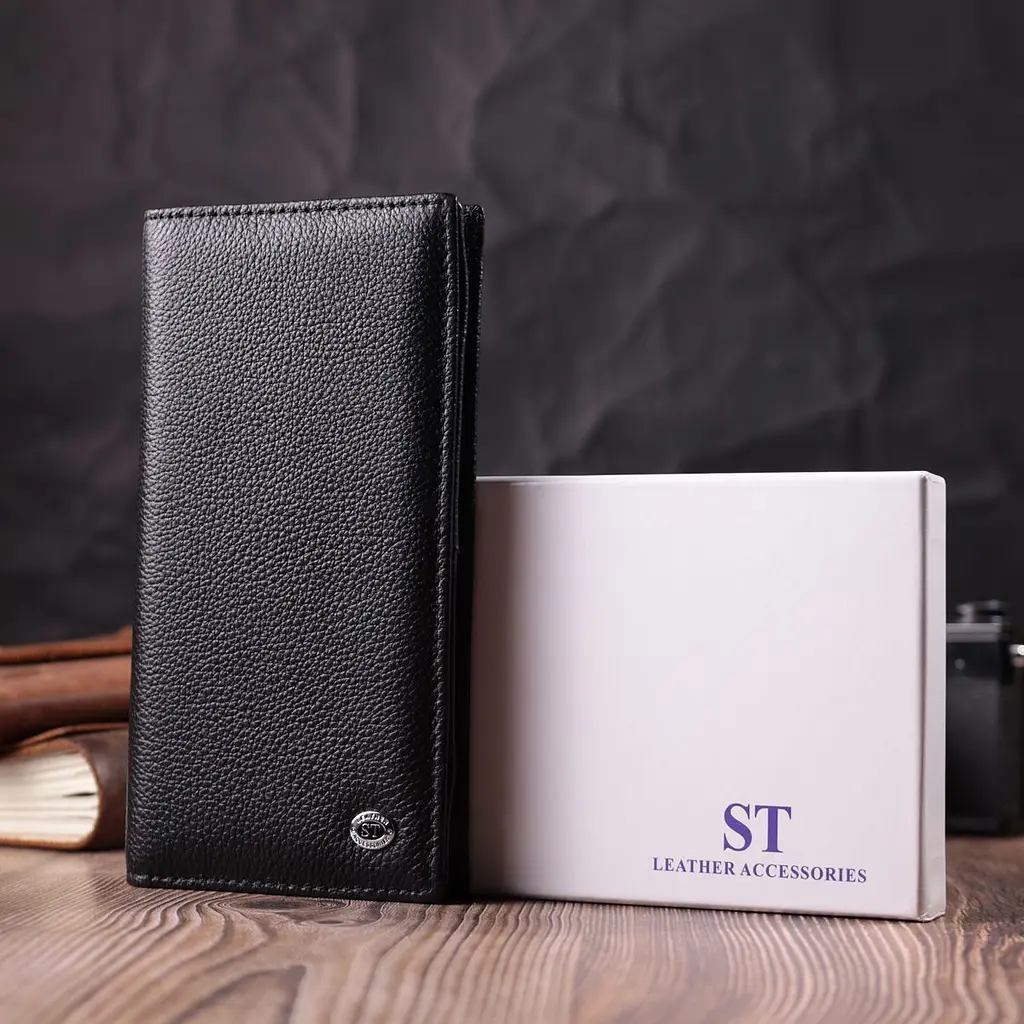 Жіночий вертикальний гаманець на магнітах із натуральної шкіри ST Leather 22538 чорний - фото 9