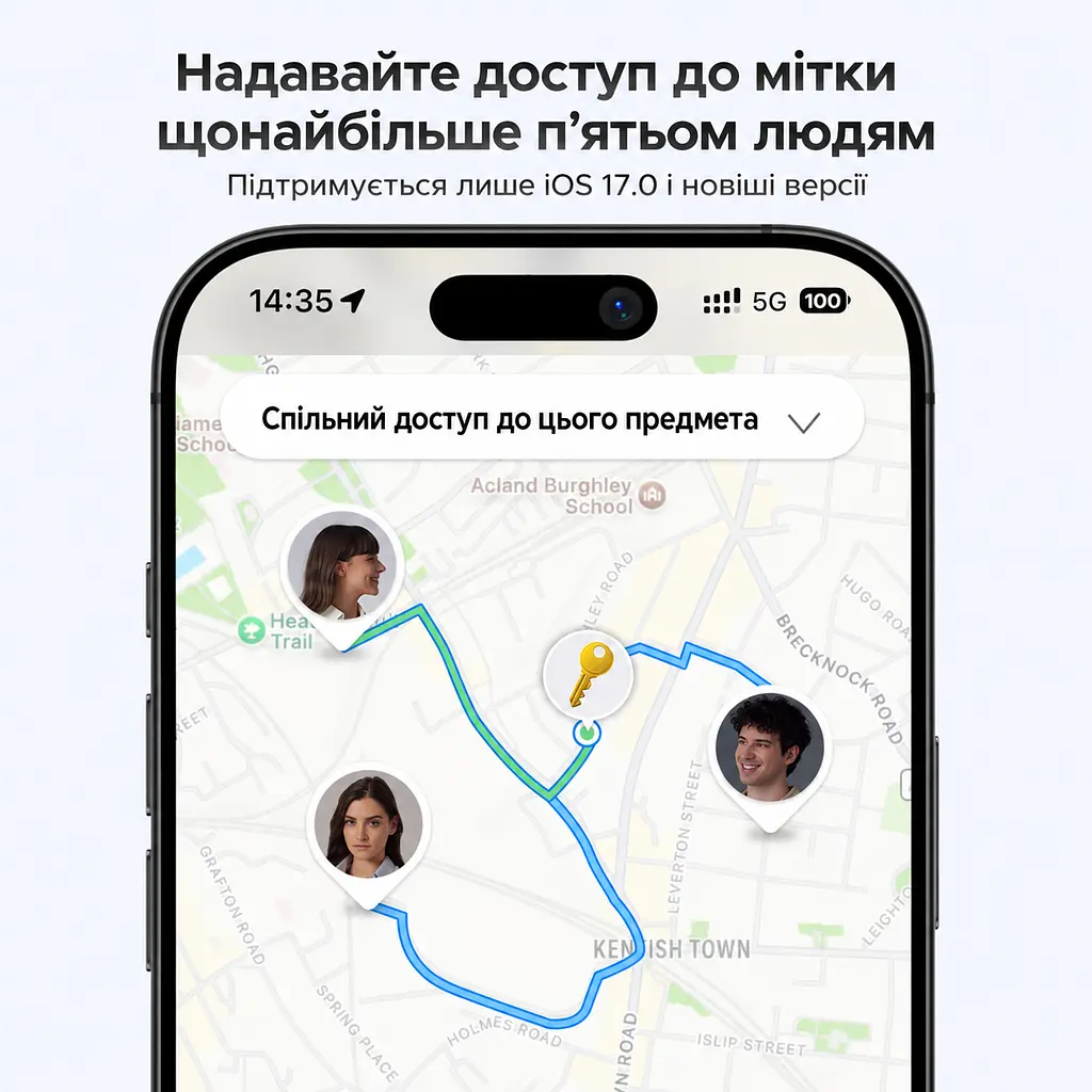Bluetooth-трекер для пошуку речей UGREEN FineTrack CM816 AirTag пошукова мітка Apple Find My для підключення потрібен iPhone або iPad звуковий пошук поблизу iPhone сповіщення про залишені речі спільний доступ для 5 людей з iOS 17.0 або новішою зі змінною батарейкою CR2032 теоретична автономність 24 місяці версія 5.0 BLE темно-сірий із чорним обрамленням (45297) - фото 8