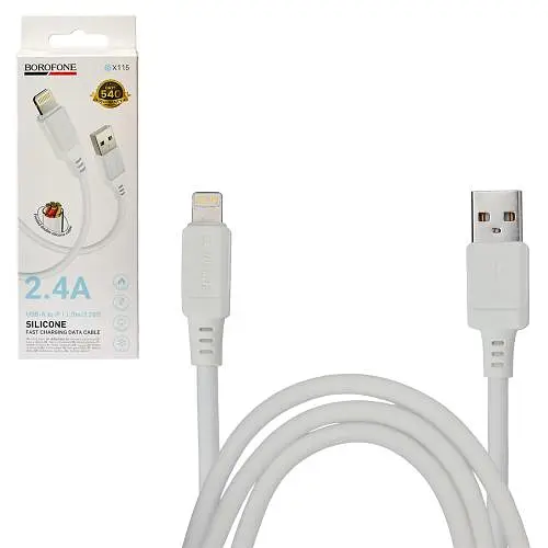 Кабель BOROFONE BX115W, USB - Lightning 2.4А, 1m, White (швидка зарядка/передача даних)