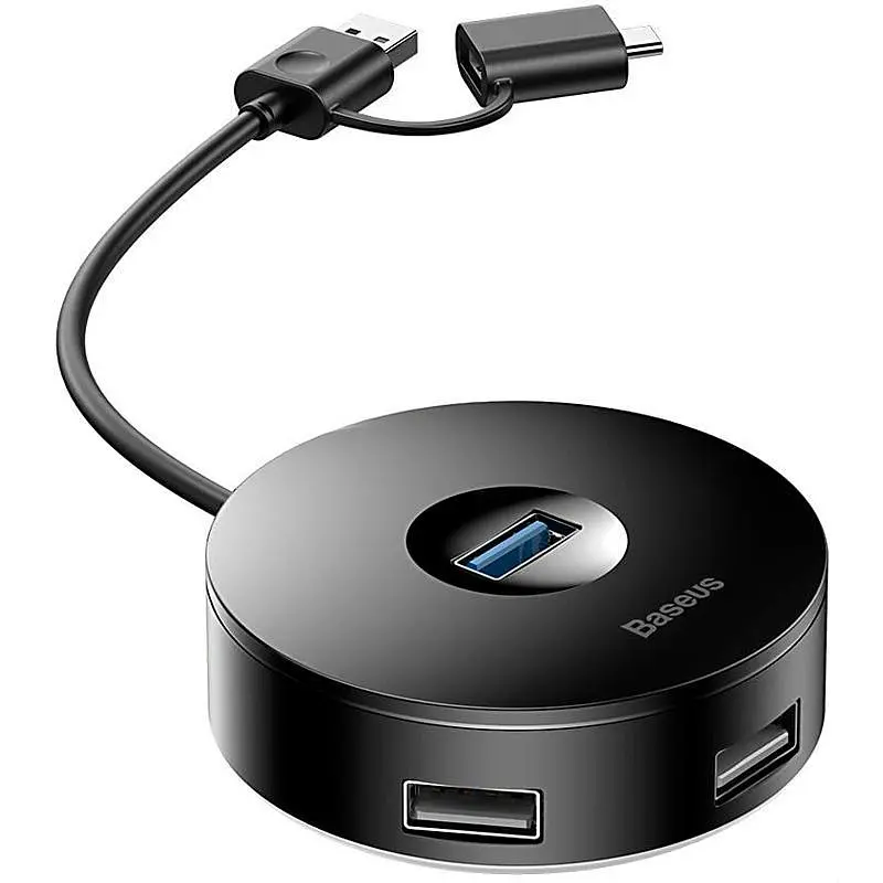 Мультипортовый адаптер USB Хаб Baseus Round Box Type-C + USB to 1 USB3.0 + 3 USB2.0 CAHUB-GA01 Black - фото 4
