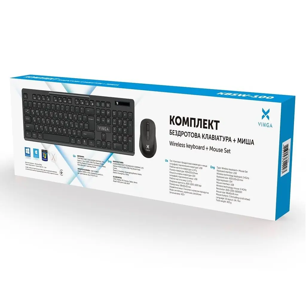 Комплект (Клавіатура та миша) Vinga KBSW-100 Wireless Black (KBSW-100) - фото 8