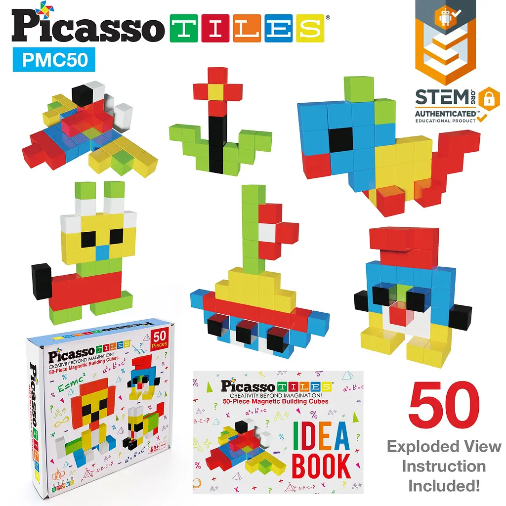 Конструктор магнитный Picasso Tiles Building Cubes 50 деталей (PMC50) - фото 3